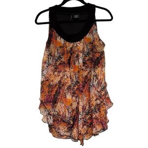 New Directions  Womens Sleeveless Layered Blouse Multicolor Abstract Flowy. Sz L